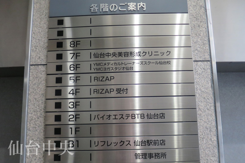 仙台中央クリニックの入るビルの階数表示板